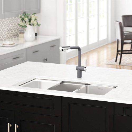 Vòi rửa bát nóng lạnh Konox Stella Grey có dây rút 3 anh voi rua bat nong lanh konox stella grey co day rut 1