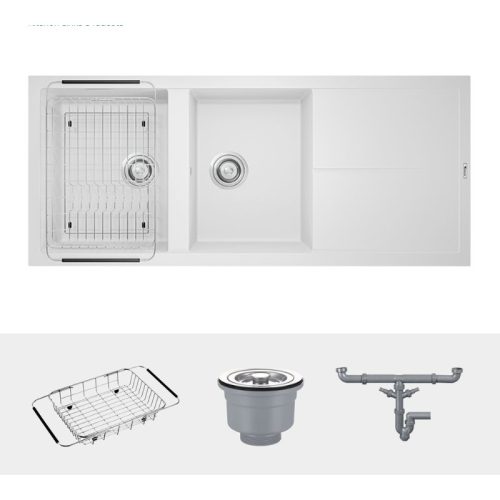 Chi tiết chậu rửa bát Granite Sink Livello Smart 1160 – White Silver