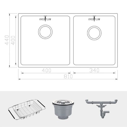 Chi tiết chậu rửa bát inox 2 hố Konox Cube 8144DU