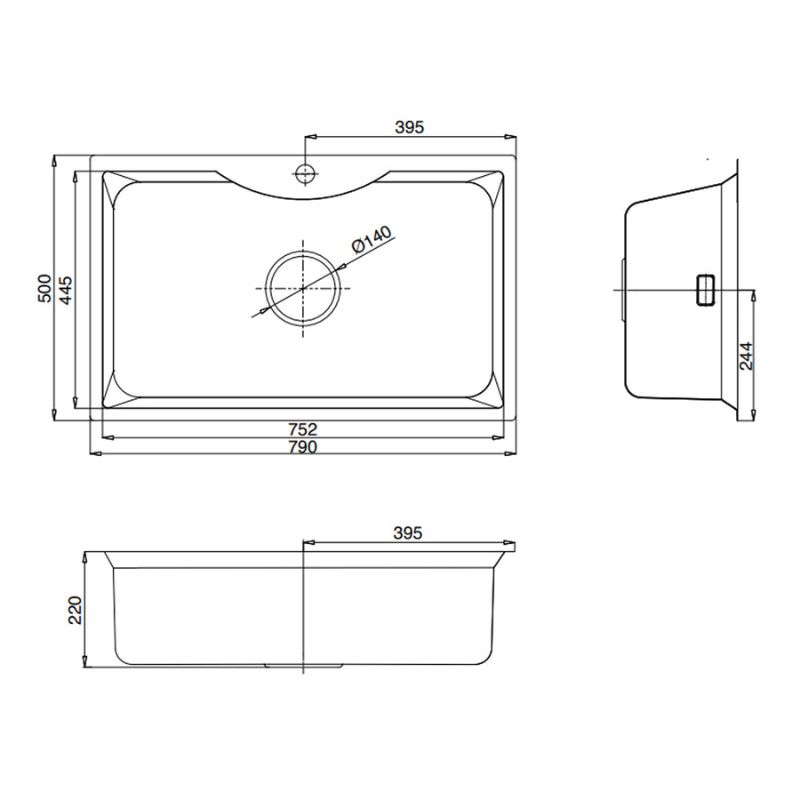 Kích thước chậu rửa bát 1 hố Kluger KW8191FS-S79 Kích thước chậu rửa bát 1 hố Kluger KW8191FS-S79