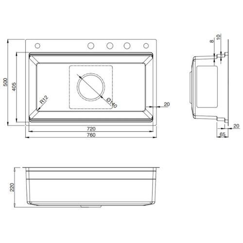 Kích thước chậu rửa bát 1 hố Kluger KWF8161FB-S76W Plus