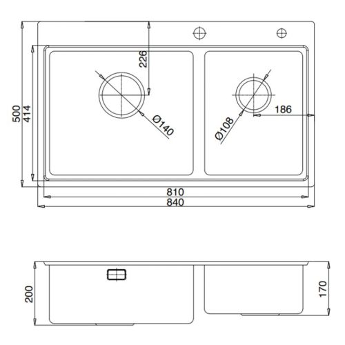 Chậu rửa bát 2 hố Kluger KW8211S-S84 5 Kích thước chậu rửa bát 2 hố Kluger KW8211S-S84