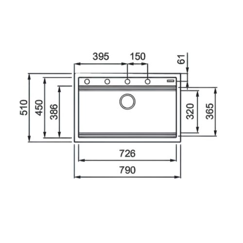 Chậu rửa bát đá 1 hố Konox Terra 790S Black 5 Kích thước chậu rửa bát đá 1 hố Konox Terra 790S Black