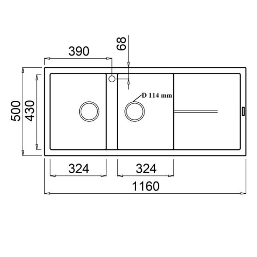 Kích thước chậu rửa bát Granite Sink Livello Smart 1160 – White Silver