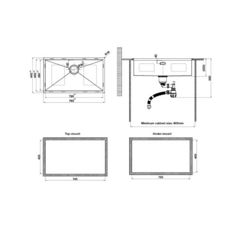 Chậu rửa bát Inox 1 hố Hafele WS R0 HS24-SSN1S-7644 SILVER 567.24.467 4 Kích thước chậu rửa bát Inox 1 hố Hafele WS R0 HS24-SSN1S-7644 SILVER 567.24.467