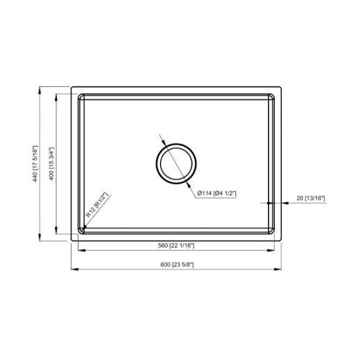 Chậu rửa bát inox 1 hố Konox KN6044SU Dekor 4 Kích thước chậu rửa bát inox 1 hố Konox KN6044SU Dekor
