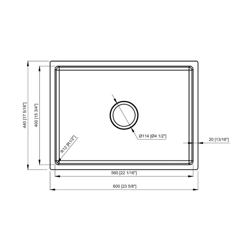 Kích thước chậu rửa bát inox 1 hố Konox KN6044SU Dekor Kích thước chậu rửa bát inox 1 hố Konox KN6044SU Dekor