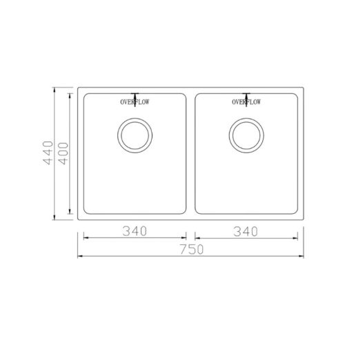 Chậu rửa bát inox 2 hố Konox Cube 7544DU 4 Kích thước chậu rửa bát inox 2 hố Konox Cube 7544DU