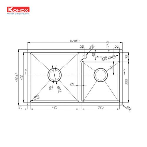 Kích thước chậu rửa bát Konox Overmount Sink KN8248DO