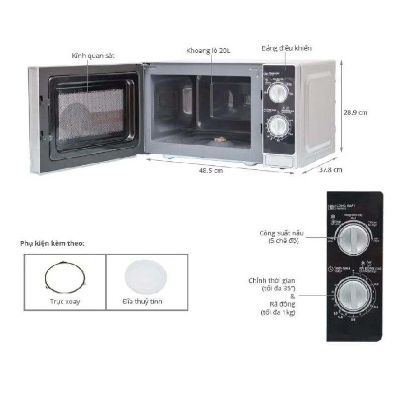 Kích thước lò vi sóng mini 20L Sharp R-202VN-S Kích thước lò vi sóng mini 20L Sharp R-202VN-S