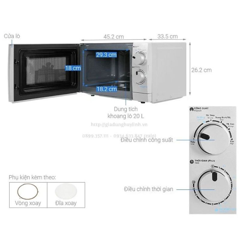 Kích thước lò vi sóng mini 20L Sharp R-207VN-SL Kích thước lò vi sóng mini 20L Sharp R-207VN-SL