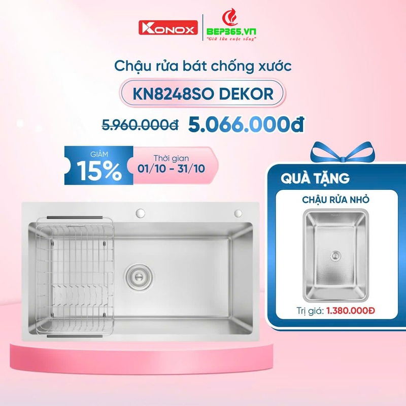 Km chậu rửa bát inox 1 hố Konox KN8248SO Dekor Km chậu rửa bát inox 1 hố Konox KN8248SO Dekor