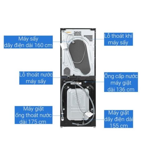 Mặt sau tháp giặt sấy LG giặt 14kg - sấy 10kg WT1410NHB APBPEVN
