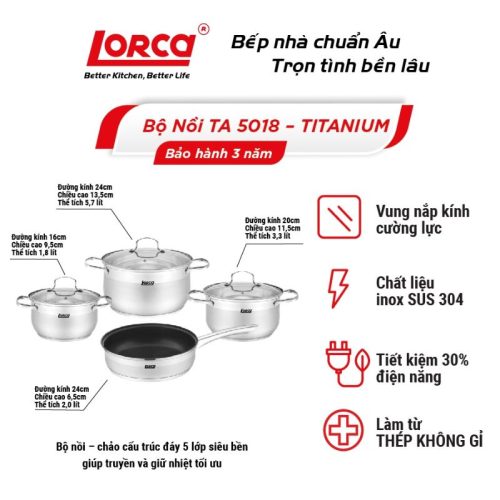 Bộ nồi chảo bếp từ Lorca TITANIUM-TA 5022 2 Ảnh bộ nồi chảo bếp từ Lorca TITANIUM-TA 5022