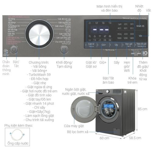 Máy giặt sấy LG giặt 11 kg - sấy 7 kg FV1411D4B 6 chi tiet may giat say lg giat 11 kg say 7 kg fv1411d4b