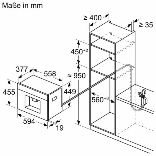 Máy pha cafe Bosch CTL9181D0 Series 8 âm tủ 5 Kích thước lắp đặt máy pha cafe Bosch CTL9181D0 Series 8 âm tủ