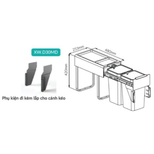 Thùng rác đôi gắn cánh kéo âm tủ GrandX XW.D30MD 3 Ảnh thùng rác đôi gắn cánh kéo âm tủ GrandX XW.D30MD