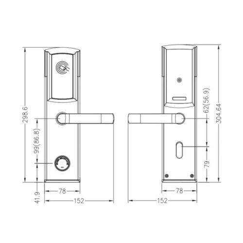 Khóa cửa khách sạn Hyundai HY-HL01 Silver 3 Kích thước khóa cửa khách sạn Hyundai HY-HL01 Silver