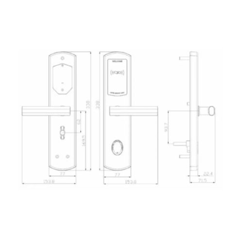 Kích thước khóa điện tử khách sạn Hyundai HY-HL04 Silver