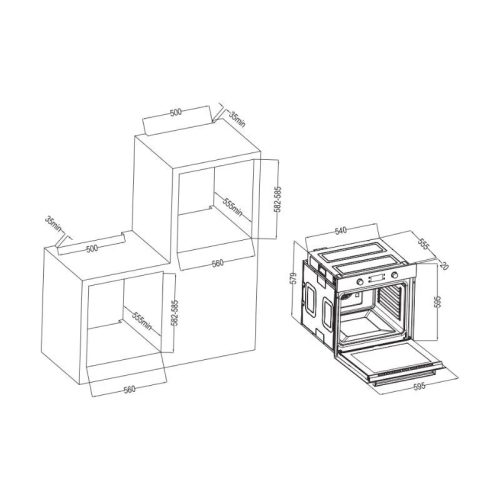 Lò nướng âm tủ 72L Faster FS OV7412MB 3 kich thuoc lo nuong am tu 72l faster fs ov7412mb