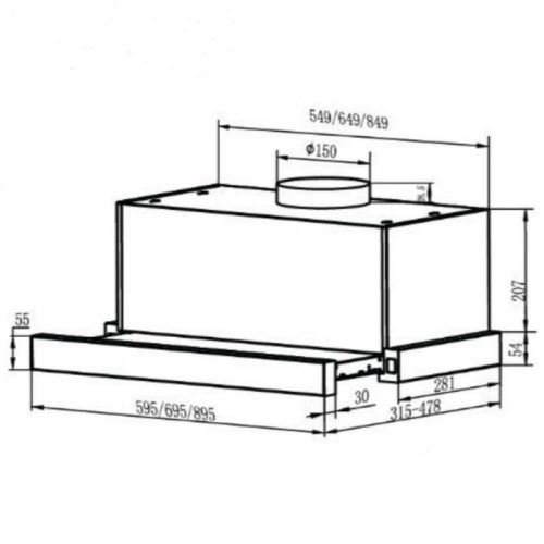 Máy hút mùi âm tủ Faster FS 60EB 3 kich thuoc may hut mui am tu faster fs 60eb