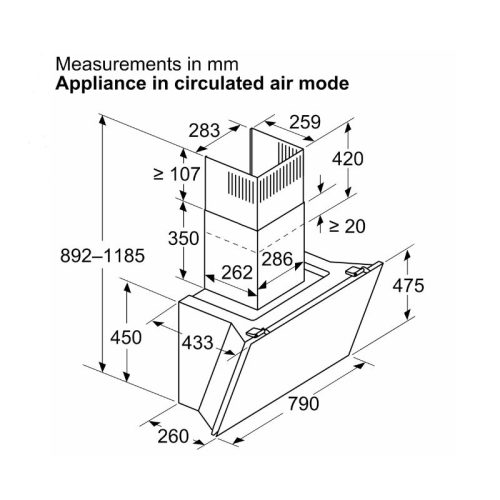 Máy hút mùi áp tường Bosch DWK81AN60 Serie 6 4 Kích thước máy hút mùi áp tường Bosch DWK81AN60 Serie 6