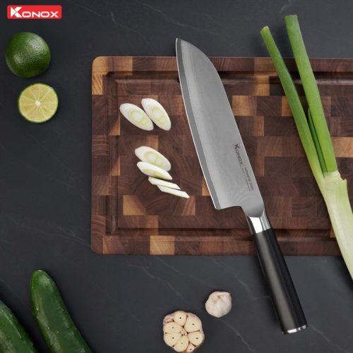 Ảnh dao đa năng thép Nhật Konox Damascus Eiko Series 7″ Santoku