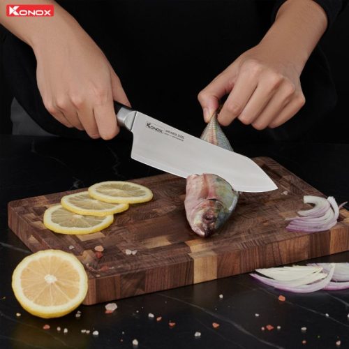 Ảnh dao thép Nhật Konox Damascus Eiko Series 7″ Deba Knife