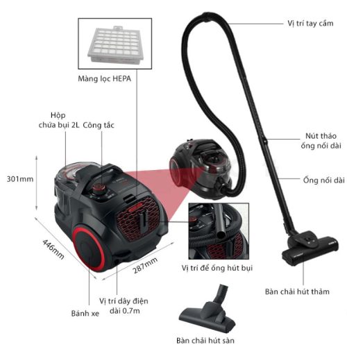 kich thuoc may hut bui dang hop bosch bgs21wpow