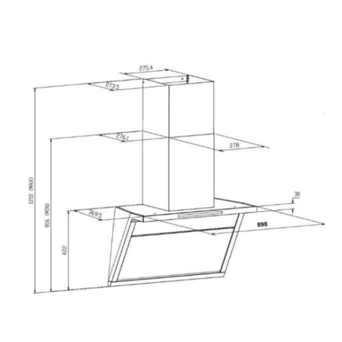 Máy hút mùi áp tường GrandX GX H90T88G 3 kich thuoc may hut mui ap tuong grandx gx h90t88g