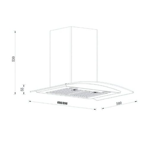 Máy hút mùi kính cong GrandX GX H70C55 3 kich thuoc may hut mui kinh cong grandx gx h70c55