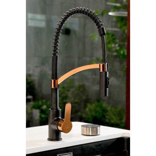 Vòi rửa bát Wasserwerk WK 3 black/rose gold with spiral spring 700557 3 anh voi rua bat wasserwerk wk 3 black rose gold with spiral spring 700557