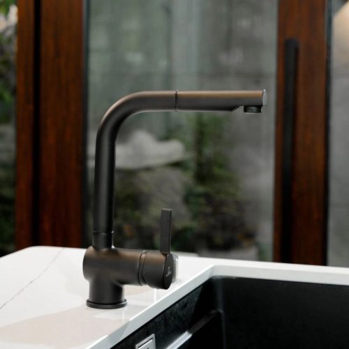 Vòi rửa bát Wasserwerk WK 4 Black 700416 màu đen có dây rút 5 anh voi rua bat wasserwerk wk 4 black 700416 mau den co day rut