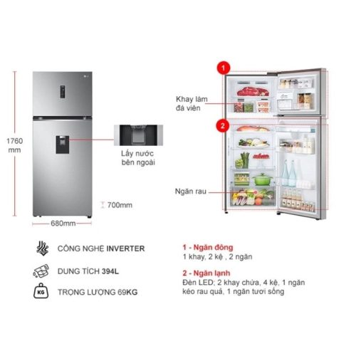 Tủ lạnh 2 cánh Inverter 394 lít LG GN-D392PSA 5 ben trong tu lanh 2 canh inverter 394 lit lg gn d392psa