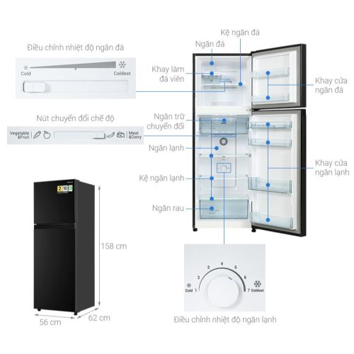 chi tiet tu lanh 2 canh 240 lit hitachi hrtn5255