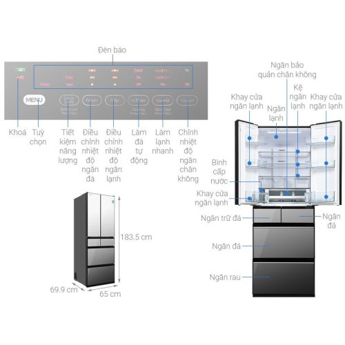 chi tiet tu lanh 6 canh 540 lit hitachi hw540rv x