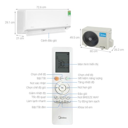 Điều hòa 1 chiều Midea Inverter MSAGA-10CRDN8 5 kich thuoc dieu hoa 1 chieu midea inverter msaga 10crdn8