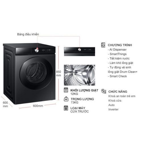 kich thuoc may giat samsung inverter 12 kg ww12cb944dgbsv cua truoc