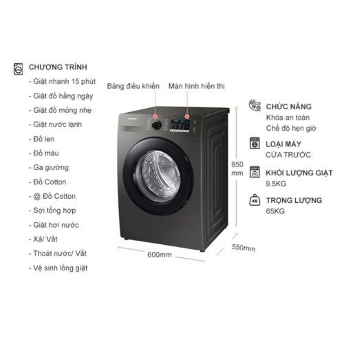 Máy Giặt Samsung Inverter 9.5 Kg WW95TA046AX/SV cửa trước 5 kich thuoc may giat samsung inverter 9 5 kg ww95ta046ax sv cua truoc