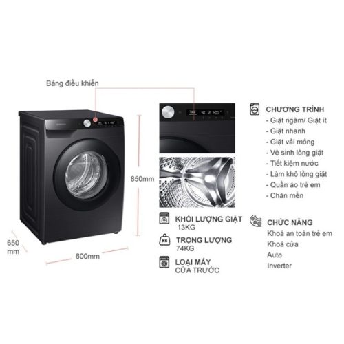 Máy Giặt Samsung Inverter 13 Kg WW13T504DAB/SV cửa trước 5 kich thuoc may may giat samsung inverter 13 kg ww13t504dab cua truoc