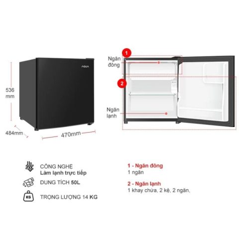 Tủ Lạnh 1 cánh mini 50 Lít Aqua AQR-D60FA(BS) 4 kich thuoc tu lanh 1 canh mini 50 lit aqua aqr d60fabs