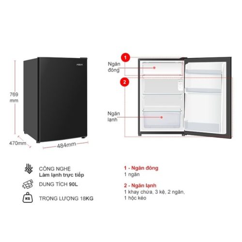 kich thuoc tu lanh 1 canh mini 90 lit aqua aqr d100fabs