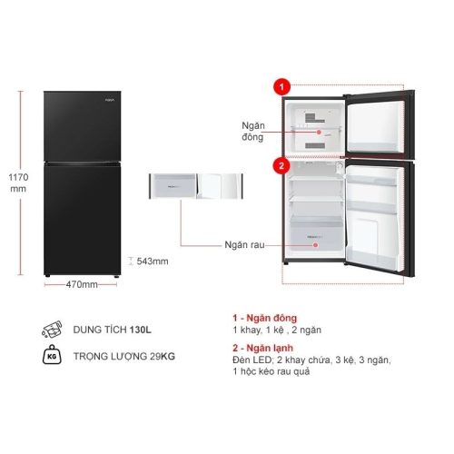 kich thuoc tu lanh 2 canh 130 lit aqua aqr t160fabs