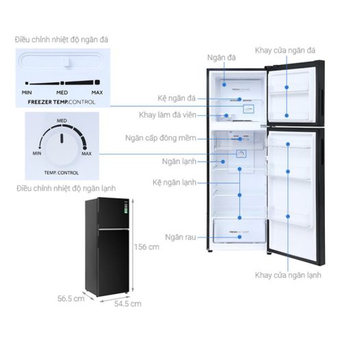 kich thuoc tu lanh 2 canh inverter 236 lit aqua aqr t260fafb