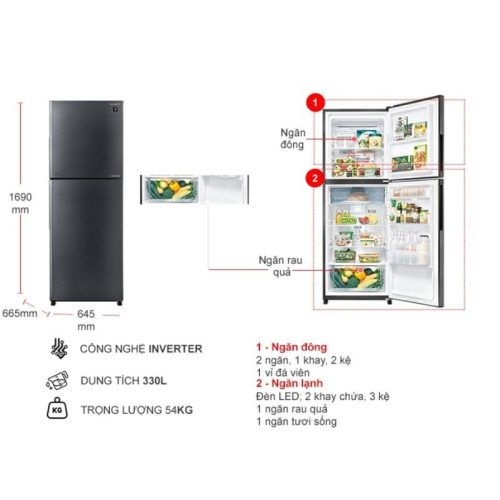 Tủ Lạnh 2 cánh Inverter 330 Lít Sharp SJ-XP352AE-DS 4 kich thuoc tu lanh 2 canh inverter 330 lit sharp sj xp352ae ds