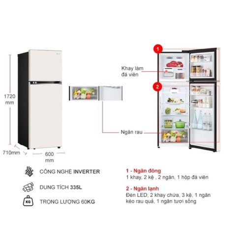 kich thuoc tu lanh 2 canh inverter 335 lit lg gn b332bg