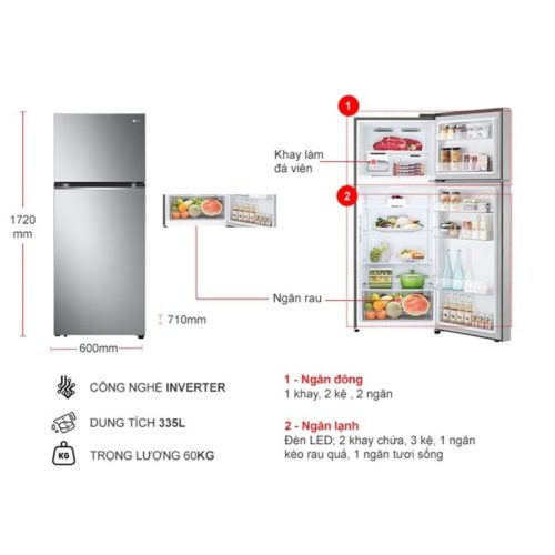 Tủ Lạnh 2 cánh Inverter 335 Lít LG GN-M332PS 5 kich thuoc tu lanh 2 canh inverter 335 lit lg gn m332ps