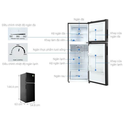 kich thuoc tu lanh 2 canh ngan da tren inverter 245 lit aqua aqr t259fa fb