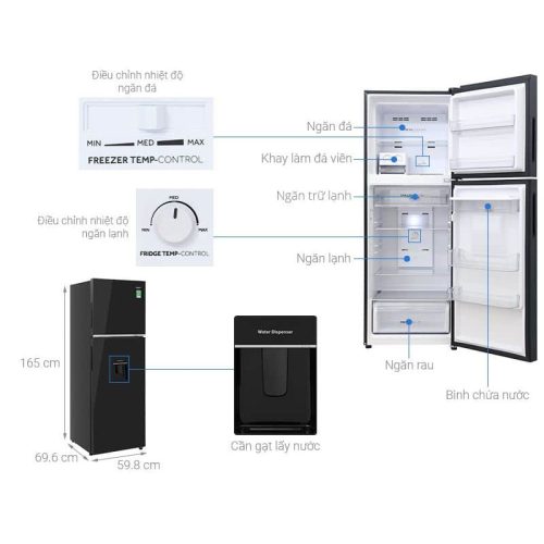 Tủ lạnh 2 cánh ngăn đá trên Inverter 328 lít Aqua AQR-T380FA(WGB) 4 kich thuoc tu lanh 2 canh ngan da tren inverter 328 lit aqua aqr t380fa wgb