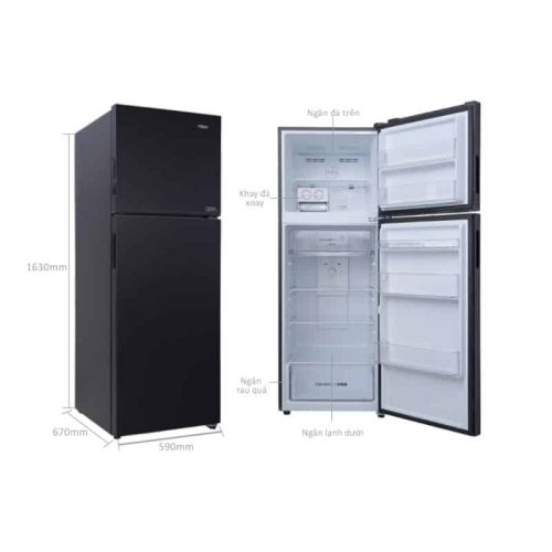 Tủ lạnh 2 cánh ngăn đá trên Inverter 333 lít Aqua AQR-T352FA(FB) 4 kich thuoc tu lanh 2 canh ngan da tren inverter 333 lit aqua aqr t352fa fb